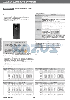 HCGWA2W183Y datasheet - ALUMINUM ELECTROLYTIC CAPACITORS