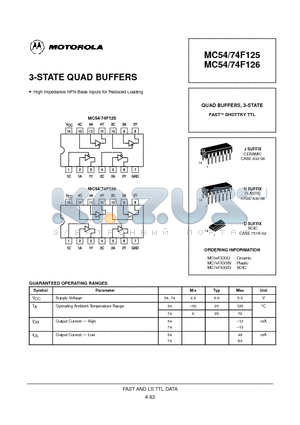 MC54F125 datasheet - 3-STATE QUAD BUFFERS