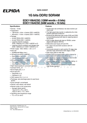 EDE1108AESE datasheet - 1G bits DDR2 SDRAM