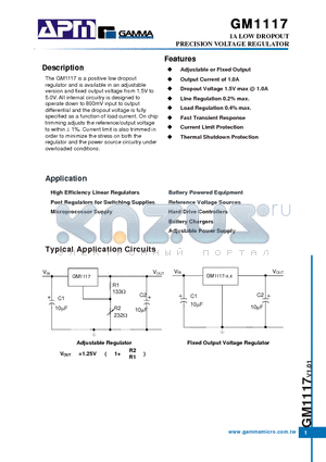 GM1117-2.85ST3R datasheet - 1A LOW DROPOUT PRECISION VOLTAGE REGULATOR