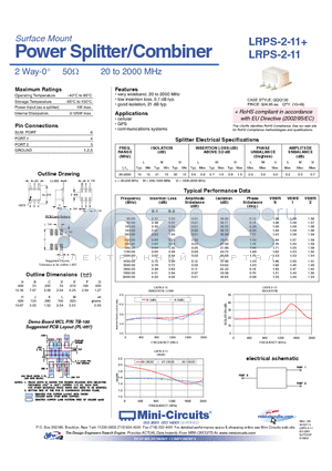 LRPS-2-11 datasheet - Power Splitter/Combiner