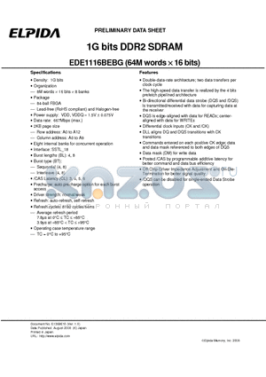 EDE1116BEBG datasheet - 1G bits DDR2 SDRAM