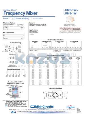 LRMS-1W datasheet - Surface Mount Frequency Mixer