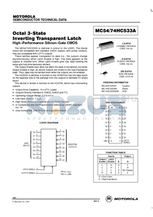 MC54HCXXXAJ datasheet - OCTAL 3-STATE INVERTING TRANSPARENT LATCH HIGH-PERFORMANCE SILICON-GATE CMOS