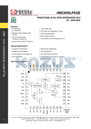 HMC830LP6GE_12 datasheet - Fractional-N PLL with Integrated VCO