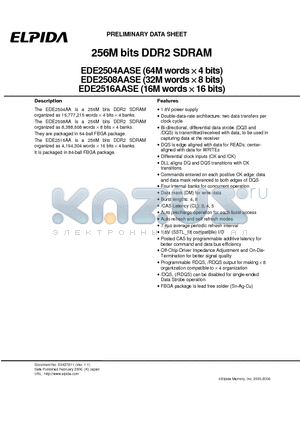 EDE2508AASE-4A-E datasheet - 256M bits DDR2 SDRAM