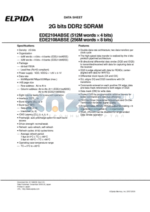 EDE2108ABSE-8G-E datasheet - 2G bits DDR2 SDRAM