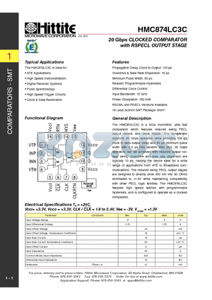 HMC874LC3C datasheet - 20 Gbps CLOCKED COMPARATOR with RSPECL OUTPUT STAGE
