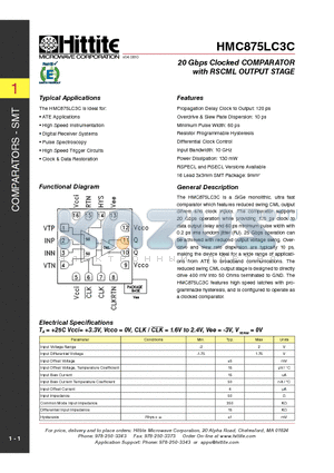 HMC875LC3C datasheet - 20 Gbps Clocked COMPARATOR with RSCML OUTPUT STAGE