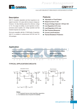 GM11172.5ST3R datasheet - 1.0A LOW DROPOUT PRECISION LINEAR REGULATORS