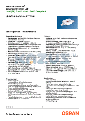 LRW5SN datasheet - Platinum DRAGON Enhanced thin film LED