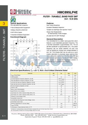 HMC895LP4E datasheet - FILTER - TUNABLE, BAND PASS SMT 6.8 - 12.6 GHz