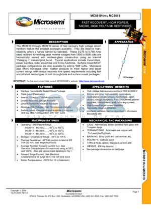 MC5615 datasheet - FAST RECOVERY HIGH POWER MICRO HIGH VOLTAGE RECTIFIERS