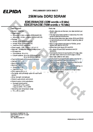 EDE2516ACSE-5C-E datasheet - 256M bits DDR2 SDRAM