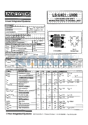 LS-401 datasheet - LOW NOISE LOW DRIFT MONOLITHIC DUAL N CHANNEL JFET