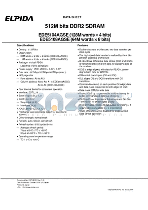 EDE5104AGSE-4A-E datasheet - 512M bits DDR2 SDRAM