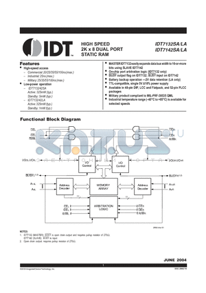 IDT7132LA100J datasheet - HIGH-SPEED 2K x 8 DUAL-PORT STATIC RAM WITH INTERRUPTS