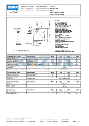 LS01-1A66-PP-1000W datasheet - LS Level Sensor