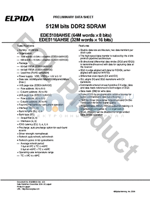 EDE5108AHSE datasheet - 512M bits DDR2 SDRAM