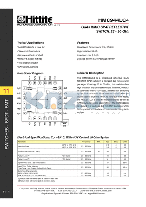HMC944LC4 datasheet - GaAs MMIC SP4T REFLECTIVE SWITCH, 23 - 30 GHz