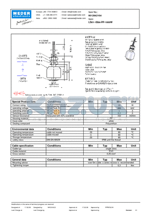 LS01-1B84-PP-1000W datasheet - LS Level Sensor