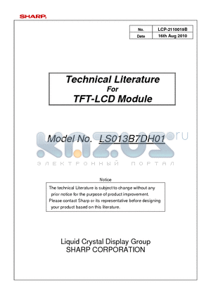 LS013B7DH01 datasheet - Technical Literature For TFT-LCD Module