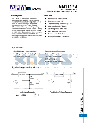 GM1117S-3.3TB3TG datasheet - 1A LOW DROPOUT PRECISION VOLTAGE REGULATOR