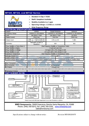 MTGH320D datasheet - Standard 14 Dip/4 TCXO