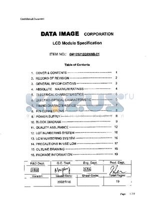 GM123210GFEBB-01 datasheet - LCD MODULE SPECIFICATION