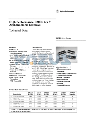 HCMS-2922 datasheet - High Performance CMOS 5 x 7 Alphanumeric Displays