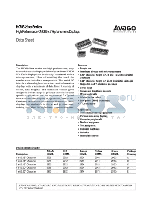 HCMS-2962 datasheet - High Performance CMOS 5 x 7 Alphanumeric Displays