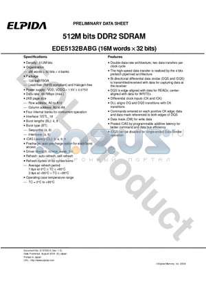 EDE5132BABG datasheet - 512M bits DDR2 SDRAM