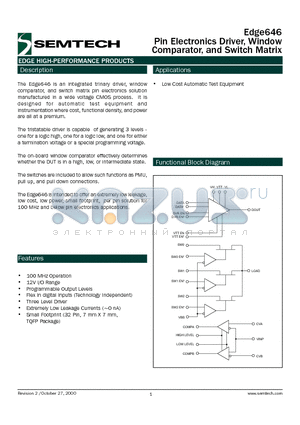 EDGE646 datasheet - Pin Electronics Driver, Window Comparator, and Switch Matrix
