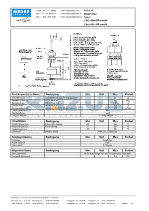 LS02-1B71-PP-1000W_DE datasheet - (deutsch) LS Level Sensor