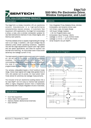 EDGE710 datasheet - 500 MHz Pin Electronics Driver, Window Comparator, and Load