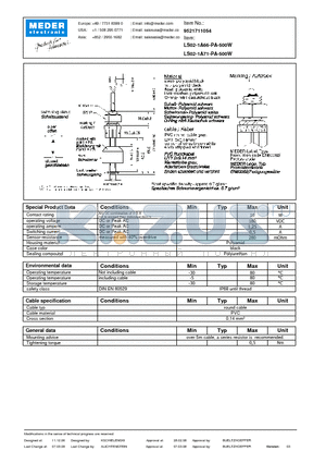 LS02-1B85PA-500W datasheet - Level Sensors with Magnetic Floats