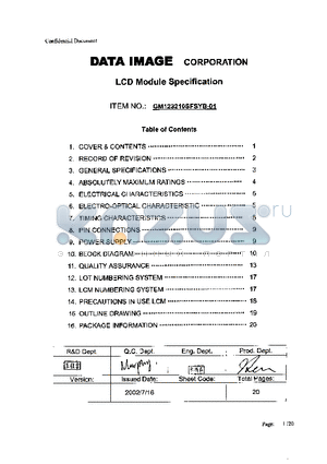 GM123210NMSYB-01 datasheet - LCD MODULE SPECIFICATION