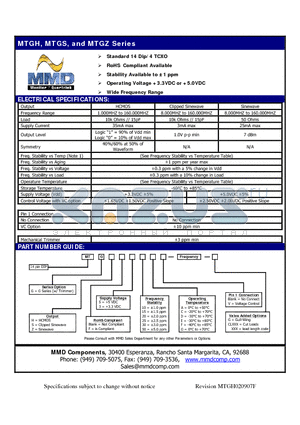 MTGSF320A datasheet - Standard 14 Dip/4 TCXO