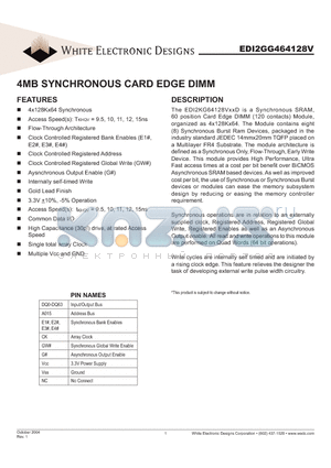 EDI2GG464128V12D datasheet - 4MB SYNCHRONOUS CARD EDGE DIMM