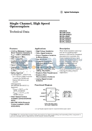 HCNW135-060 datasheet - Single Channel, High Speed Optocouplers