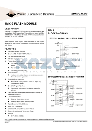 EDI7F2331MV80BNC datasheet - 1Mx32 FLASH MODULE