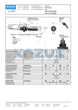 LS03-1A85PA-500W datasheet - Level Sensors with Magnetic Floats