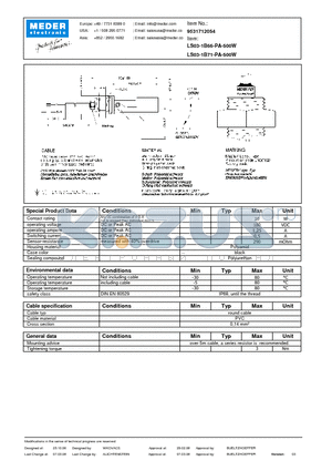 LS03-1B66-PA-500W datasheet - LS Level Sensor