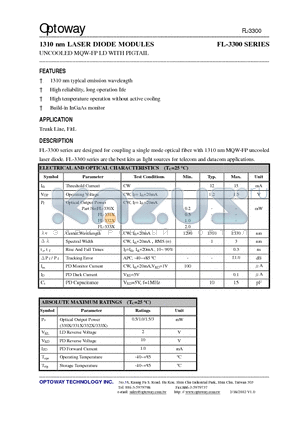 FL-3300S-VFA datasheet - 1310 nm LASER DIODE MODULES UNCOOLED MQW-FP LD WITH PIGTAIL