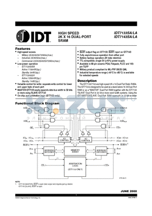 IDT7133LA20F datasheet - HIGH-SPEED 2K x 16 CMOS DUAL-PORT STATIC RAMS