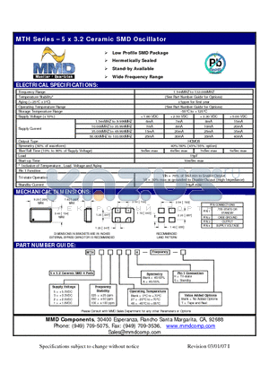 MTH datasheet - 5 x 3.2 Ceramic SMD Oscillator