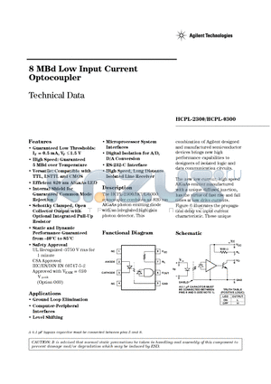 HCPL-0300 datasheet - 8 MBd Low Input Current Optocoupler
