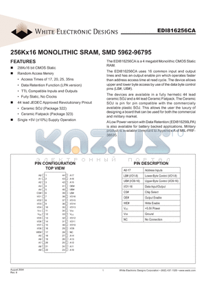 EDI816256CA datasheet - 256Kx16 MONOLITHIC SRAM, SMD 5962-96795