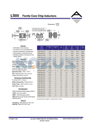 LS05-180J-RC datasheet - Ferrite Core Chip Inductors