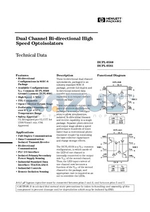 HCPL-0561 datasheet - Dual Channel Bi-directional High Speed Optoisolators